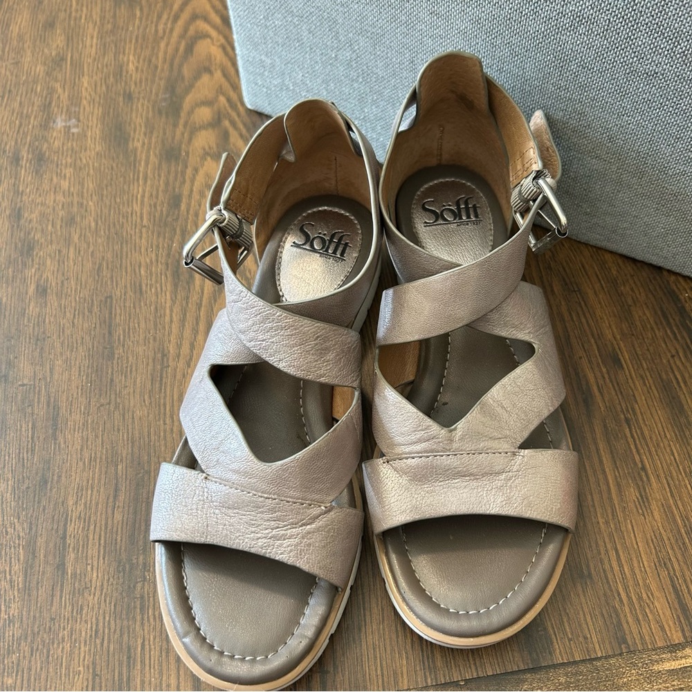Sofft Metallic Taupe Crisscross Ankle-Strap Sandals